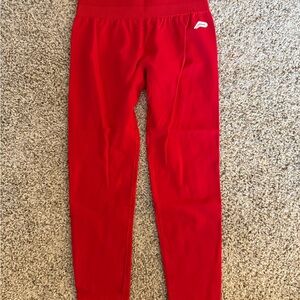 Women's Red High-Rise Performance Leggings with Subtle Logo